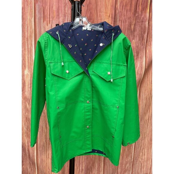 Vintage Cloud 9 Rain Jacket Women's Small Green Hooded Lined Long Sleeve Pockets - Picture 1 of 6